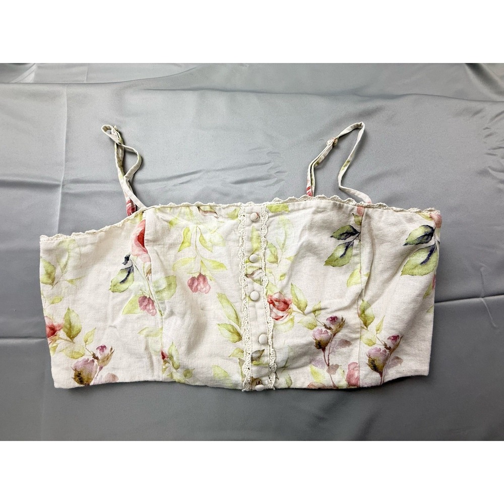 Caroline Constas Floral Corset Crop Top Lace Cottagecore Romantic Summer Large